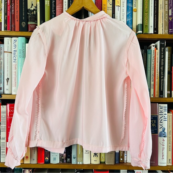 Vintage 1960s Pale Pink Asymmetrical Peter Pan Collar Long Sleeve Blouse S - Picture 8 of 10